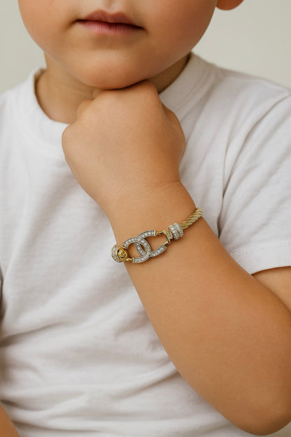 Kids Solid 9ct Yellow Gold CZ Bangle / Bracelet - Full UK Hallmark UK Sale