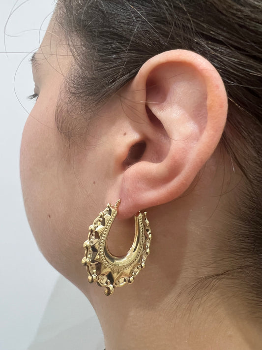 LARGE 9CT YELLOW GOLD HALLMARKED VICTORIAN 1.5INCH CHUNKY OVAL CREOLE  EARRINGS