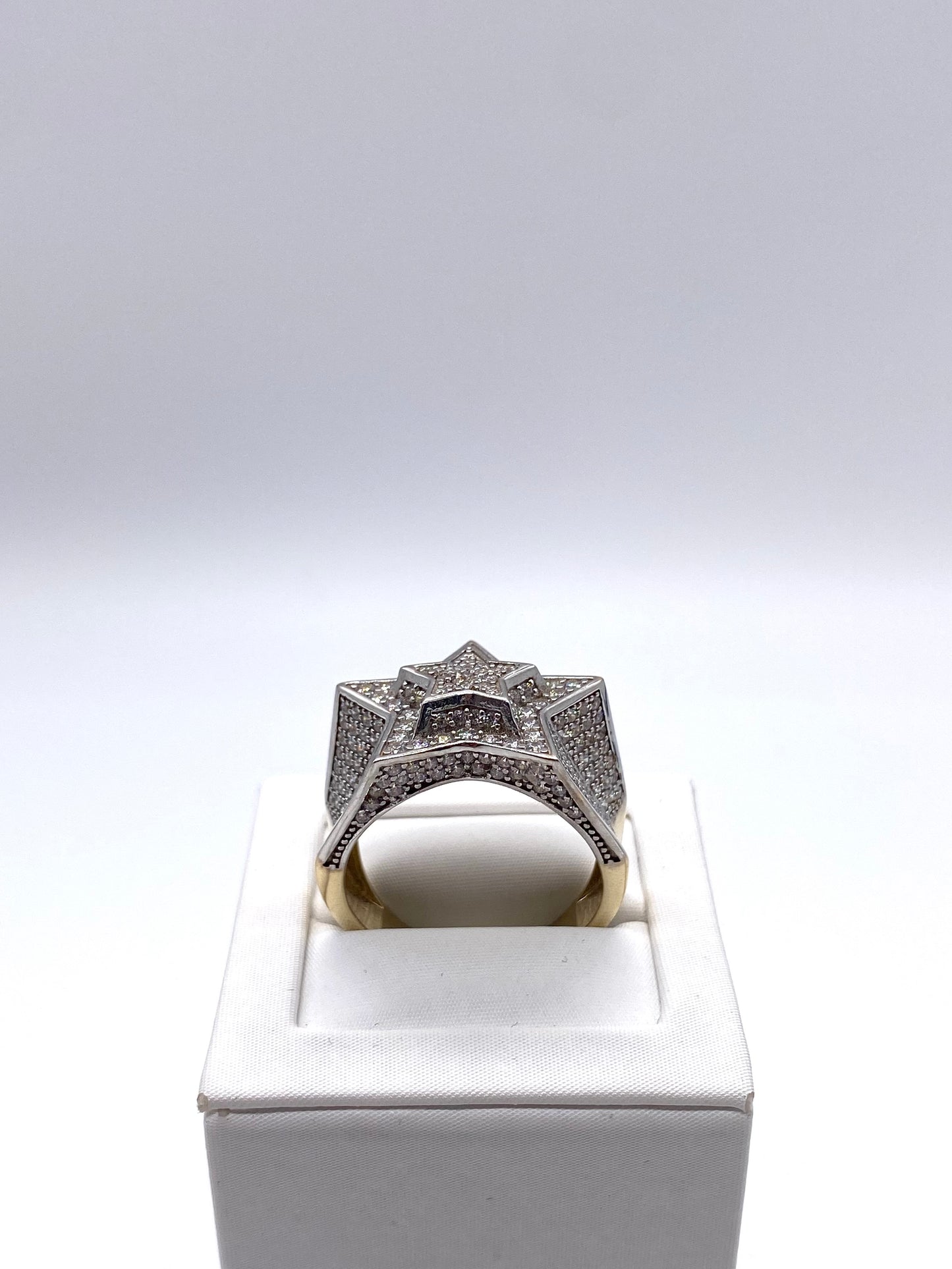 Genuine 9ct Gold  Men's Cz Star Ring UK Size T - Fully Hallmarked & Boxed