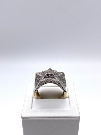 Genuine 9ct Gold  Men's Cz Star Ring UK Size T - Fully Hallmarked & Boxed