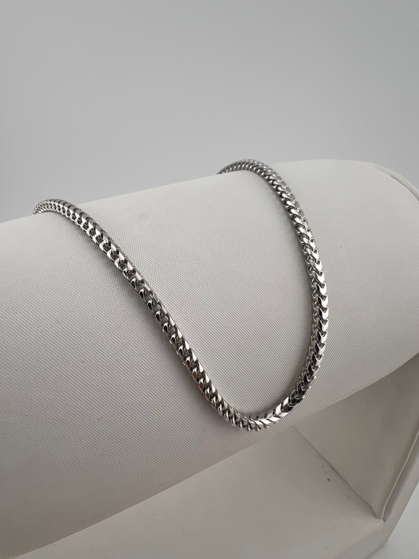 Solid 9ct White Gold 2mm Franco Chain - 24 Inch White Gold Franco Chain