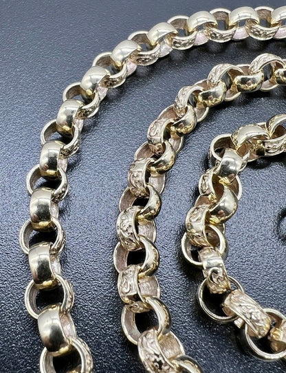 Solid 9ct Yellow Gold 6.6mm Plain & Engraved Belcher Bracelet - 24 Inches