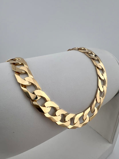 9ct Solid Gold Men’s Bracelet 8.5 Inch- 8mm Flat Curb - FULL UK HALLMARK & BOX