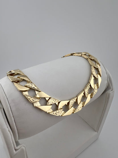 9ct Solid Gold Men's Bracelet 8.5 INCH - 10mm Flat Curb FULL UK HALLMARK & BOXED
