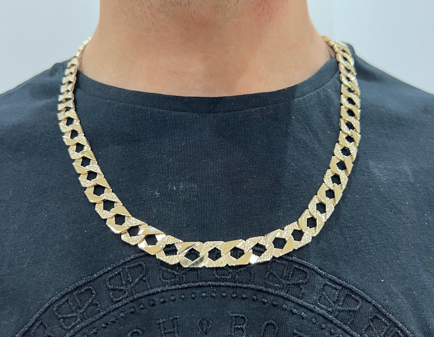 New Solid 9ct Yellow Gold Flat Curb Link - 24 Inch - 11mm Wide - UK Hallmark