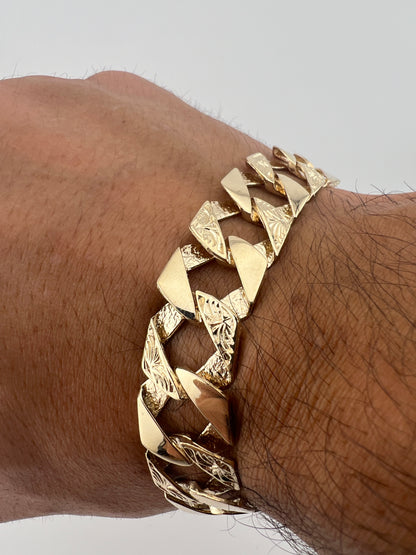 9ct Solid Gold Men's Bracelet 8.5 INCH - 14mm Flat Curb - FULL UK HALLMARK & BOXED