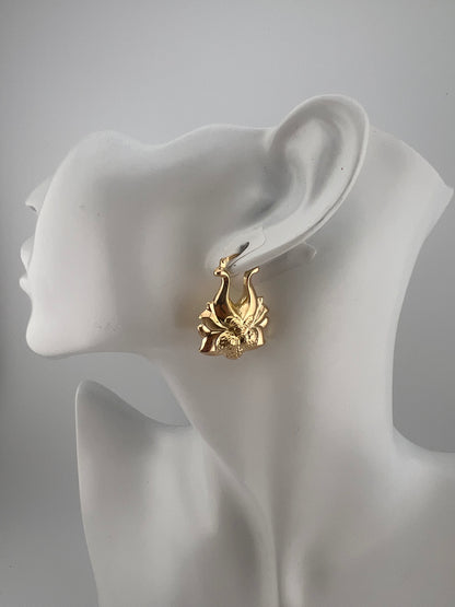 LARGE 9CT YELLOW GOLD  STRAWBERRY EARRINGS HALLMARKED VICTORIAN  CHUNKY  CREOLES