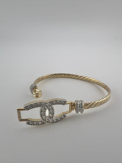 Kids Solid 9ct Yellow Gold CZ Bangle / Bracelet - Full UK Hallmark UK Sale