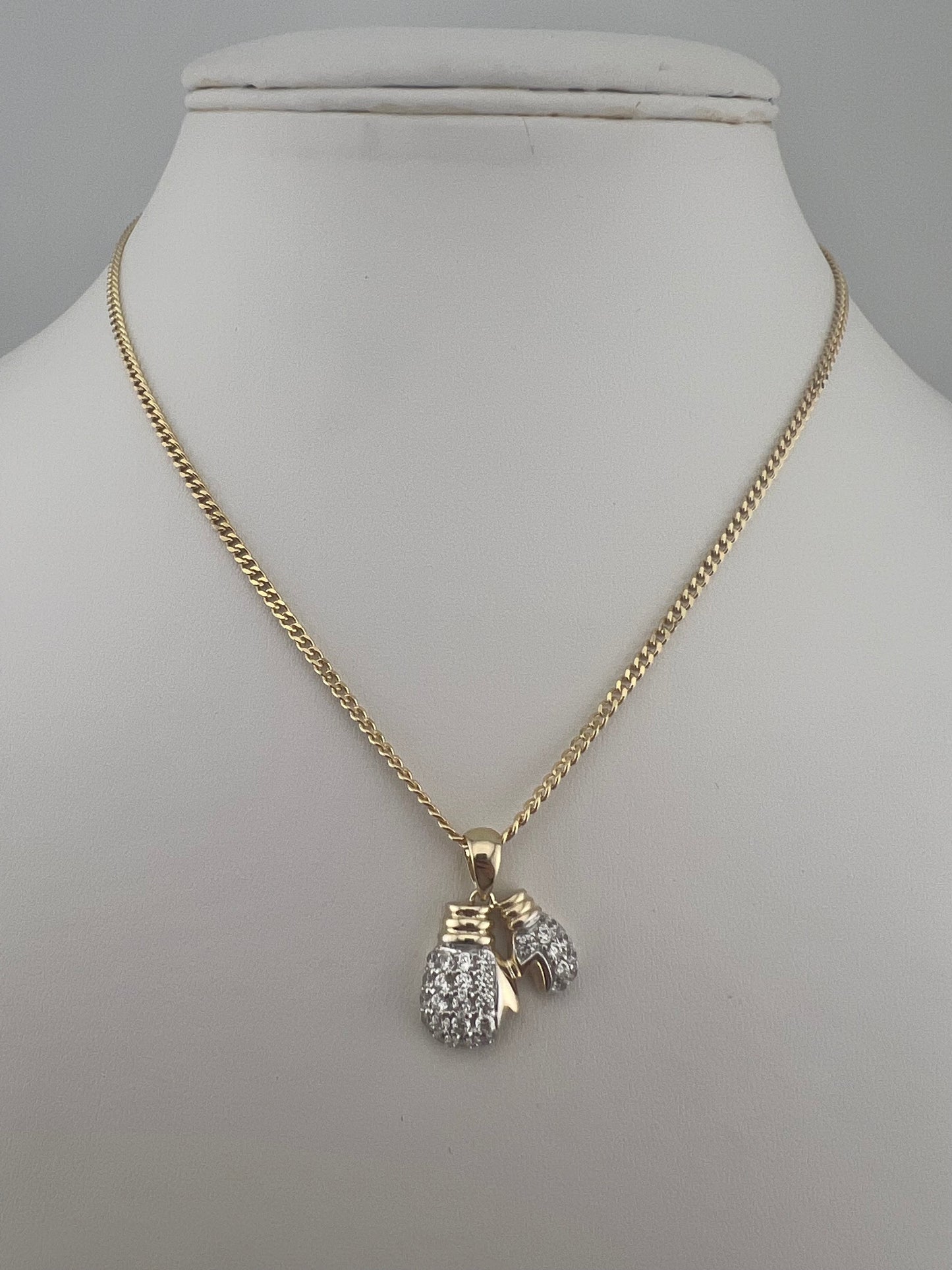 9ct Yellow Gold Double Boxing Glove Cz Pendant - 2 Gloves - UK Hallmark & Boxed