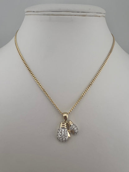 9ct Yellow Gold Double Boxing Glove Cz Pendant - 2 Gloves - UK Hallmark & Boxed