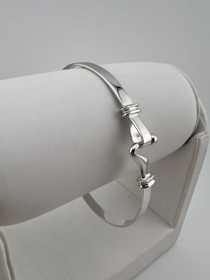 Solid 9ct White Gold Bracelet - 4.5mm Wide - Ladies White Gold Hook Bangle UK Hallmark