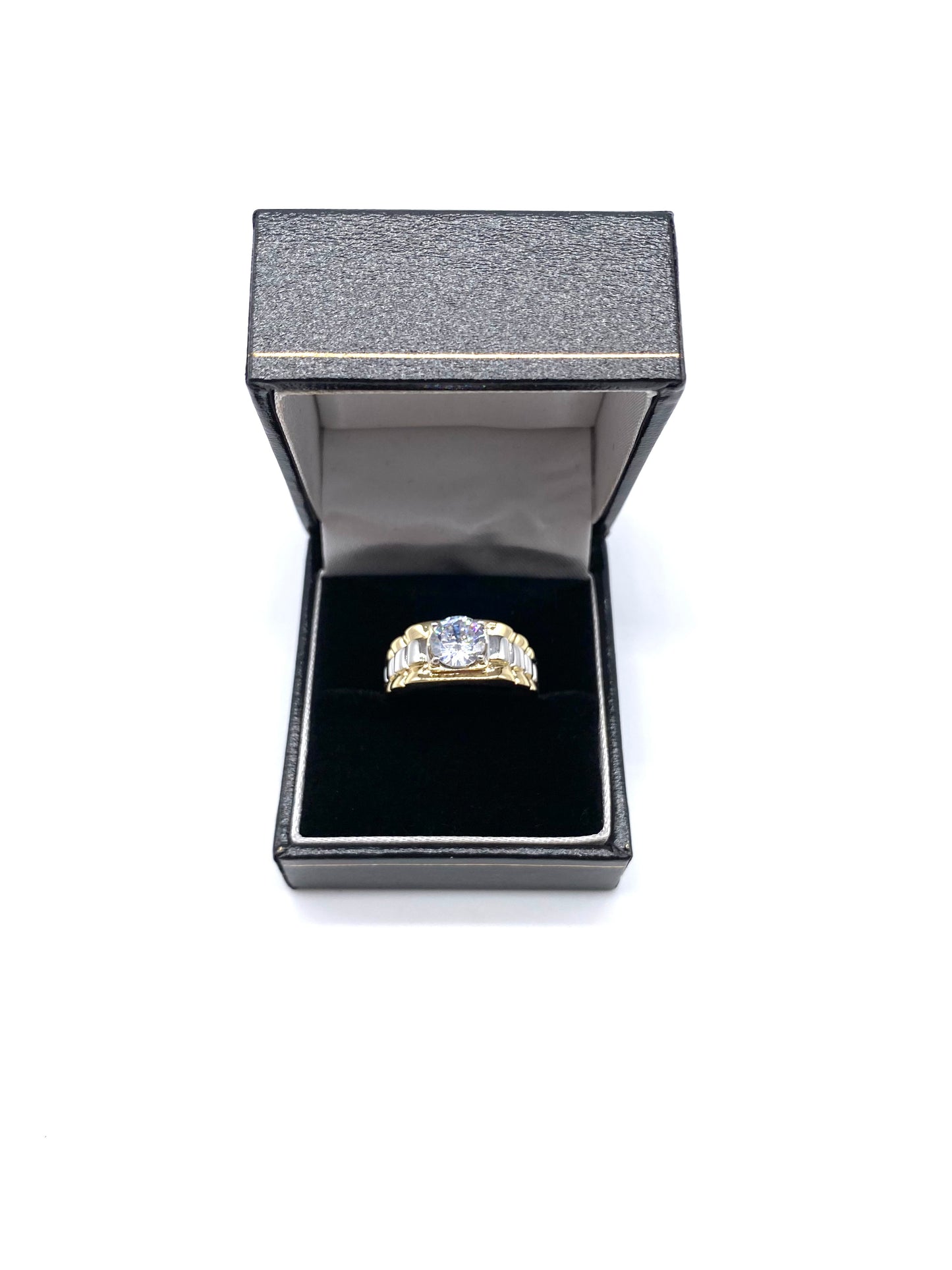9ct Gold Mens Ring - Rolex Sides, Cz, Two Colour & Fully Hallmarked Sizes Q - X