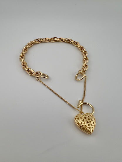 9ct Yellow Gold Price Of Wales Padlock Bracelet - 7.5 INCH - Fully Hallmarked