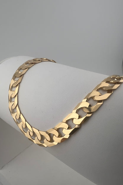 9ct Solid Gold Men’s Chain 18, 20, 22, 24, 28 INCH - 7mm Flat Curb Chain - Full UK Hallmark