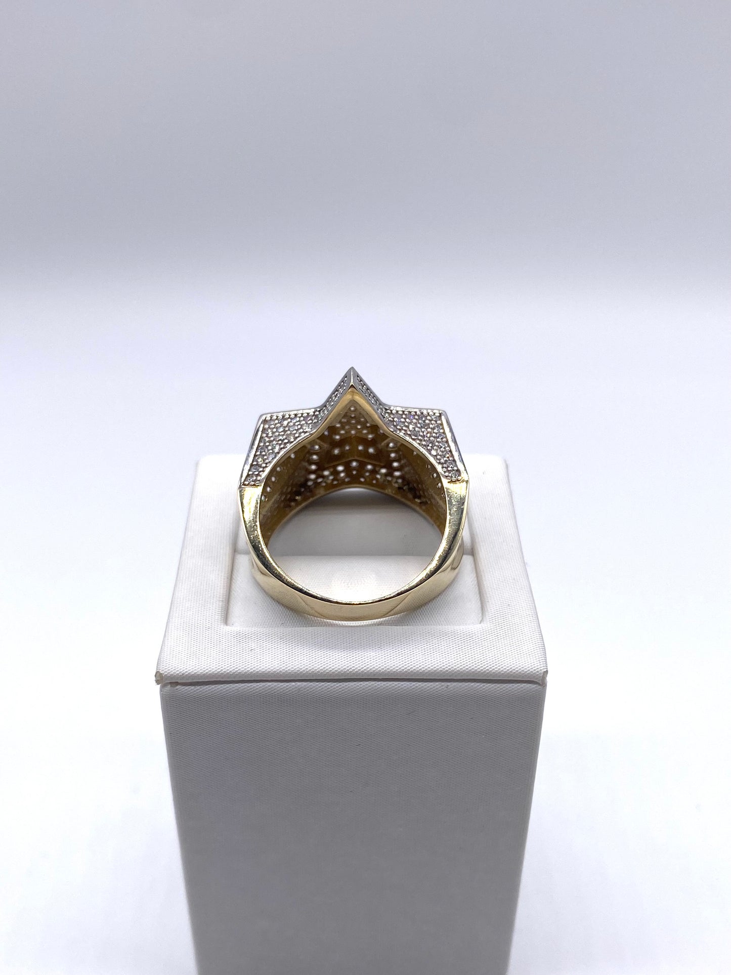 Genuine 9ct Gold  Men's Cz Star Ring UK Size T - Fully Hallmarked & Boxed