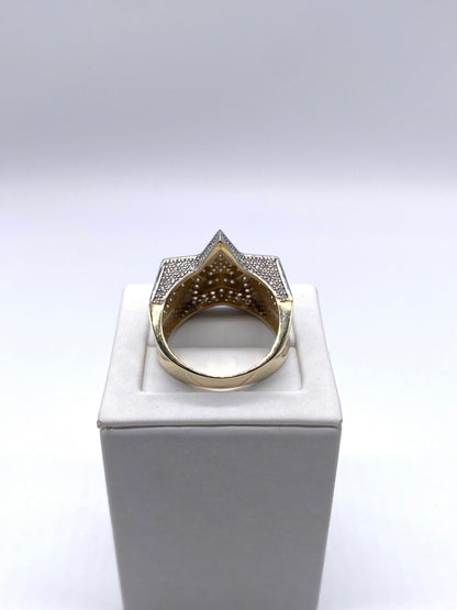 Genuine 9ct Gold  Men's Cz Star Ring UK Size T - Fully Hallmarked & Boxed