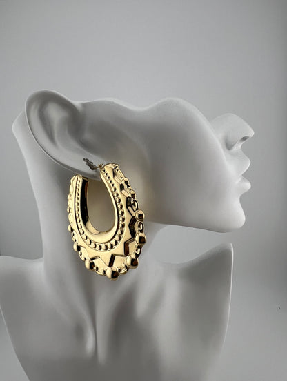 Massive 9ct Yellow Gold Women’s Victorian Creole Hoop Spike Earrings UK Hallmark