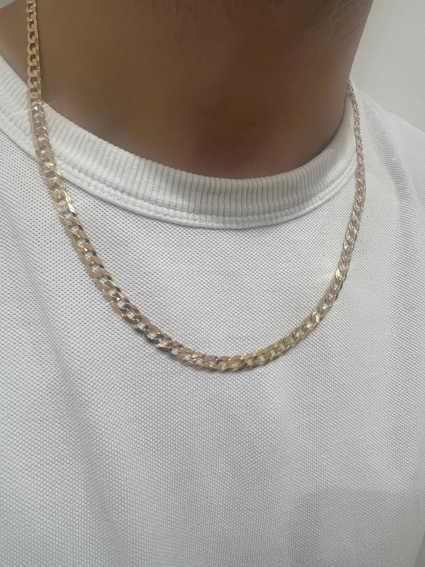 9ct Solid Gold Men’s Chain 22 INCH - 6mm Flat Curb Chain - Full UK Hallmark