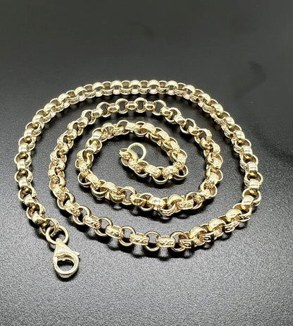 Solid 9ct Yellow Gold 6.6mm Plain & Engraved Belcher Bracelet - 24 Inches