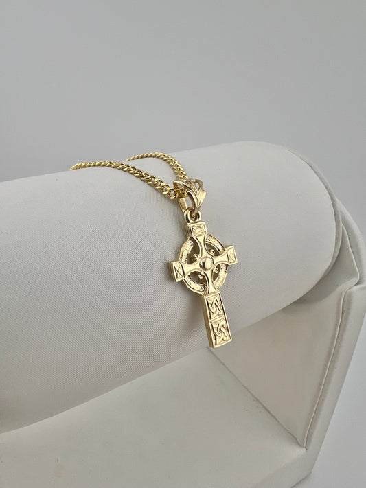 Solid 9ct Yellow Gold Ornate Large Solid Classic Celtic Cross Pendant