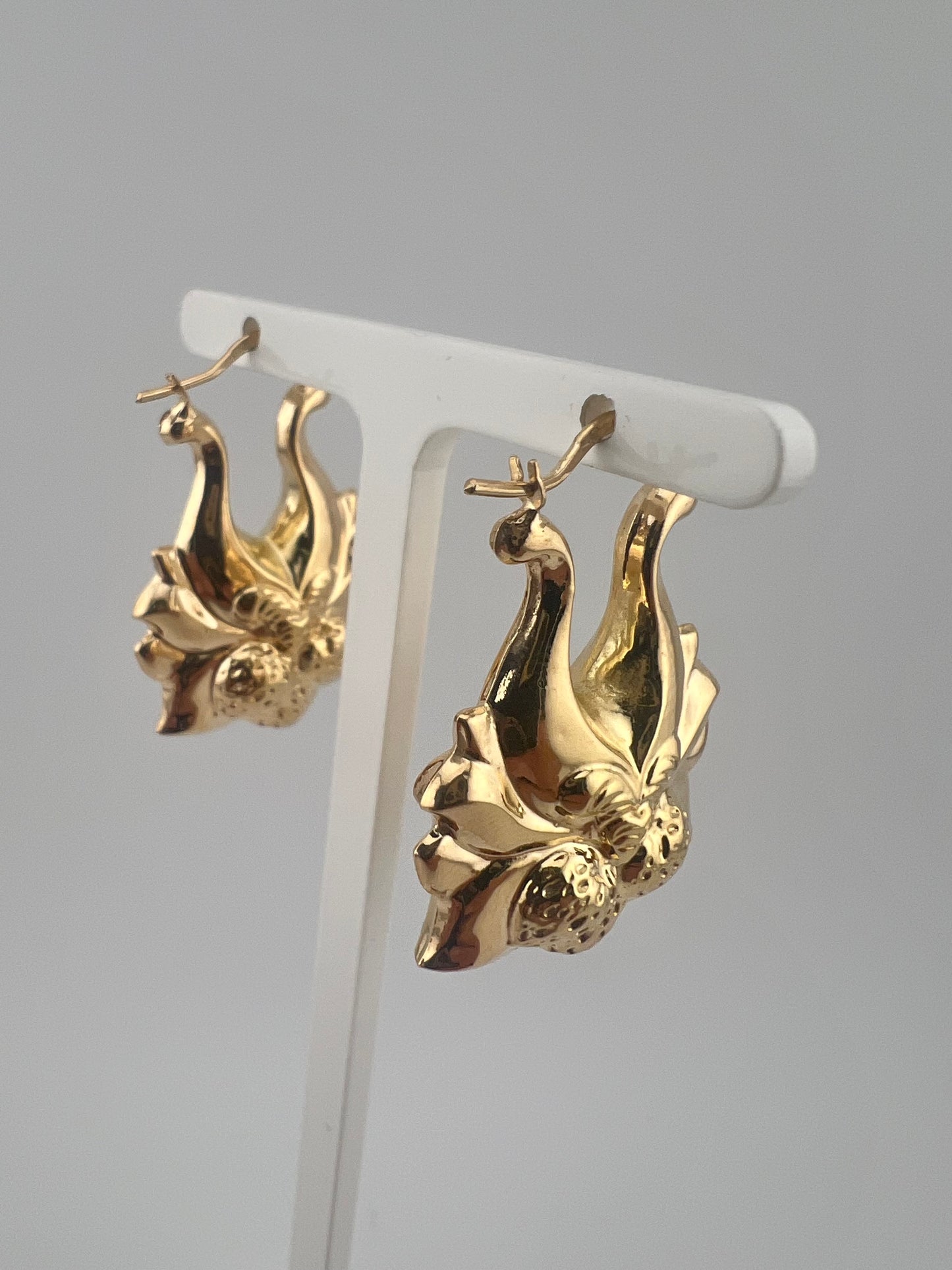 LARGE 9CT YELLOW GOLD  STRAWBERRY EARRINGS HALLMARKED VICTORIAN  CHUNKY  CREOLES