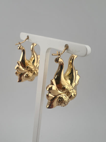 LARGE 9CT YELLOW GOLD  STRAWBERRY EARRINGS HALLMARKED VICTORIAN  CHUNKY  CREOLES