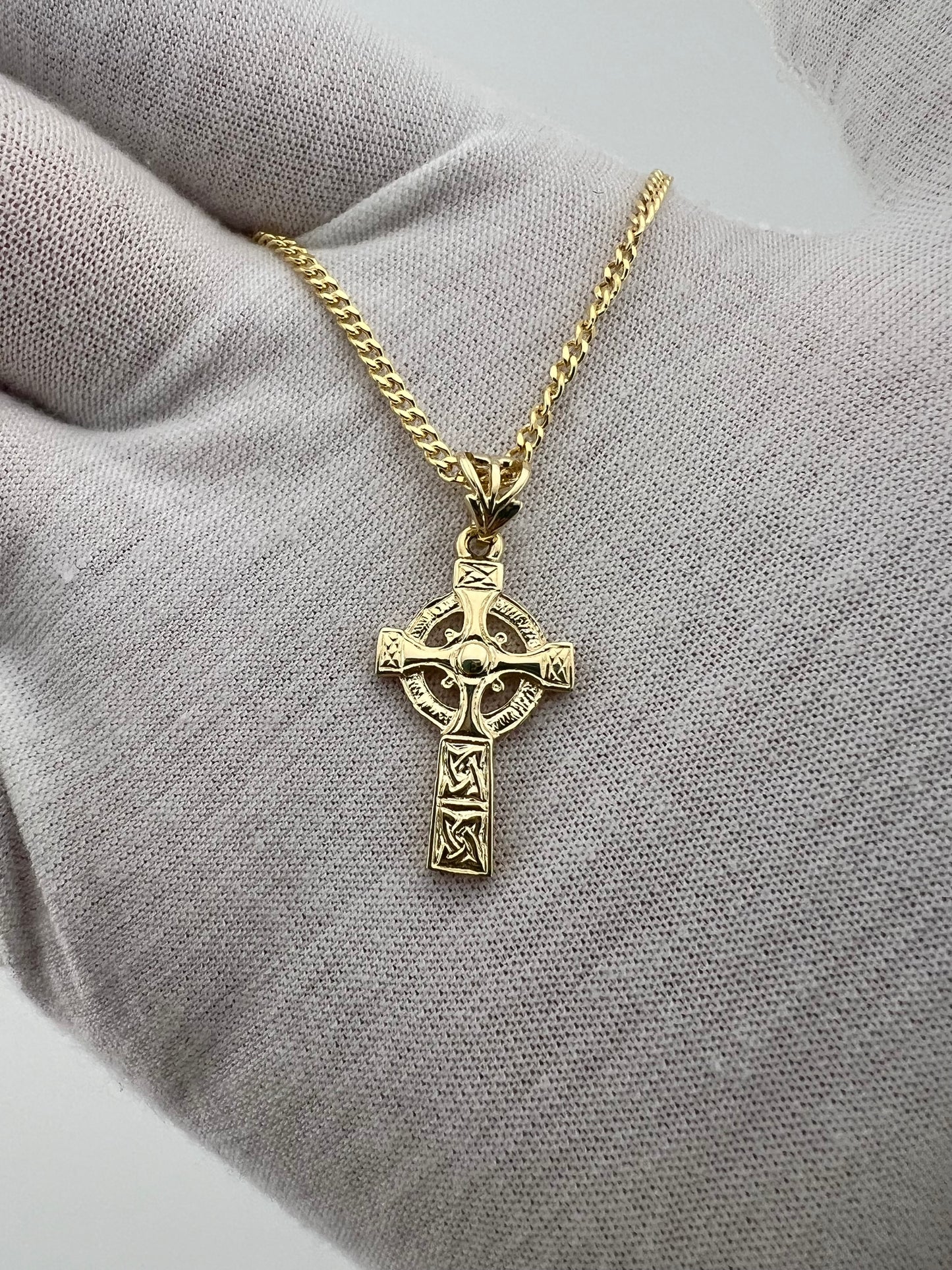 Solid 9ct Yellow Gold Ornate Large Solid Classic Celtic Cross Pendant