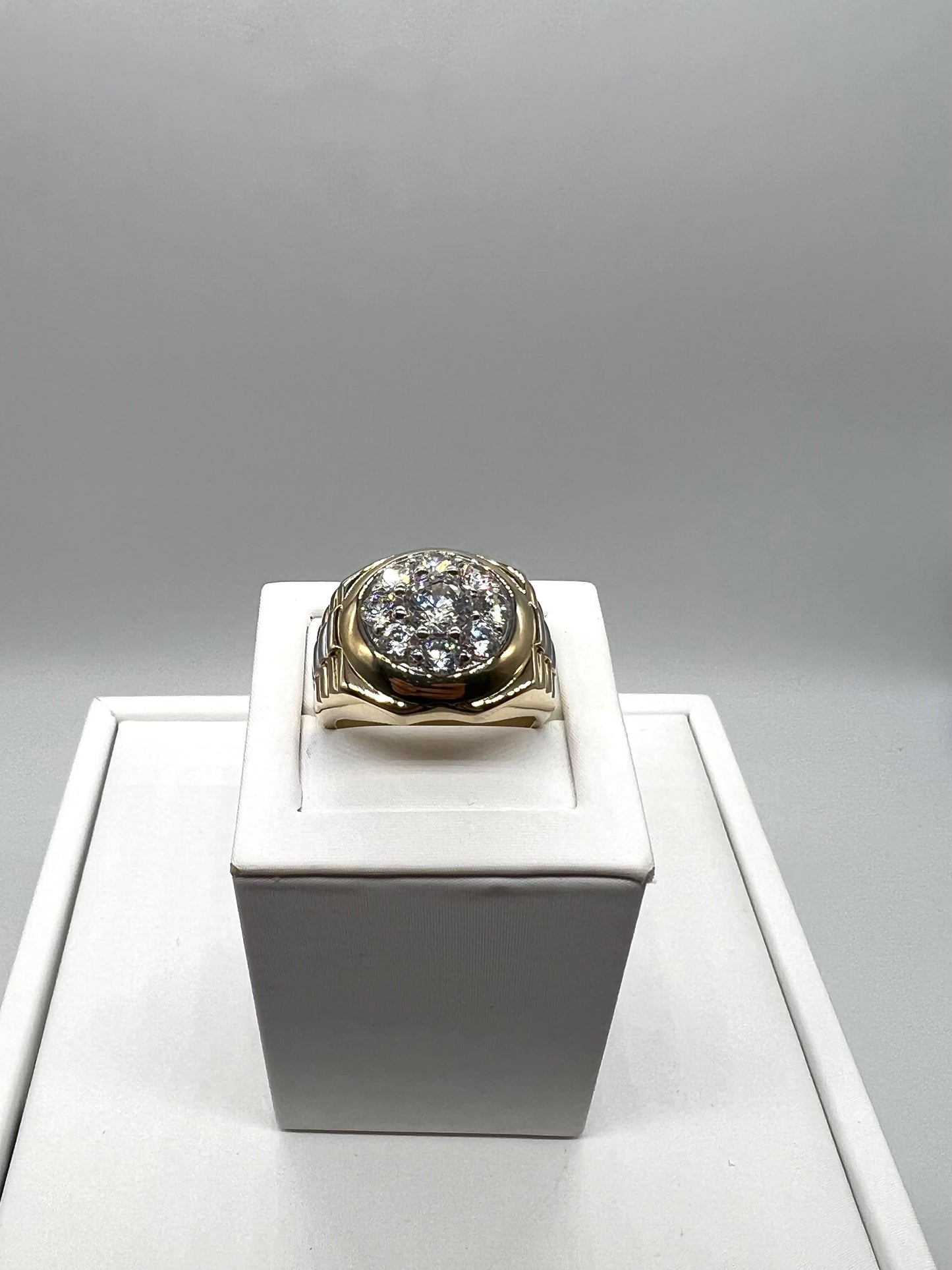 Large 9ct Yellow & White Men’s Cz Rolex Sides Ring