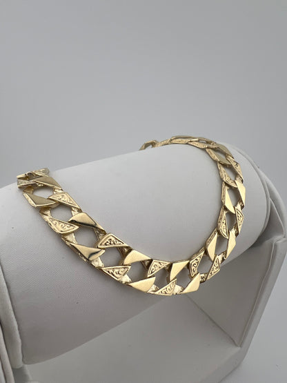 9ct Solid Gold Men's Bracelet 8.5 INCH - 9mm Flat Curb FULL UK HALLMARK & BOXED