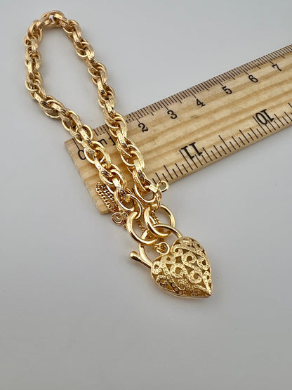 9ct Yellow Gold Price Of Wales Padlock Bracelet - 7.5 INCH - Fully Hallmarked