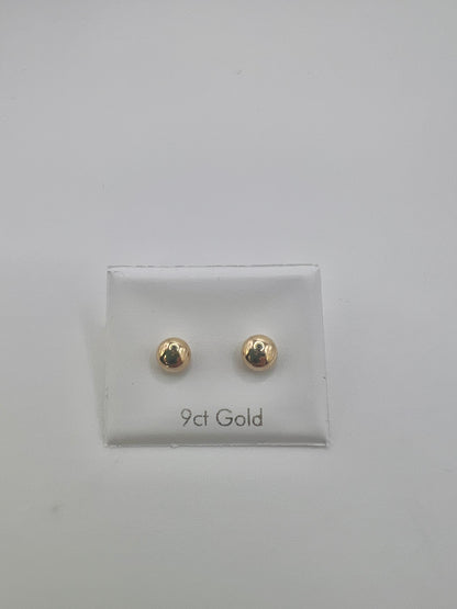 New 9ct Yellow Gold 6mm Button Stud Earrings - 6mm Gold Stud Earrings