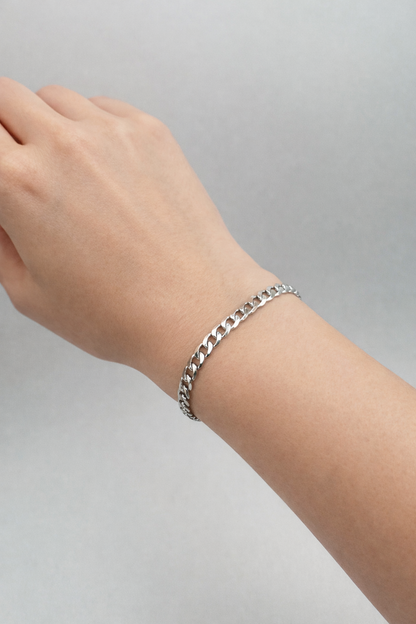 Solid 9ct White Gold Curb Bracelet - 5mm Wide - 7.5 Inch Bracelet