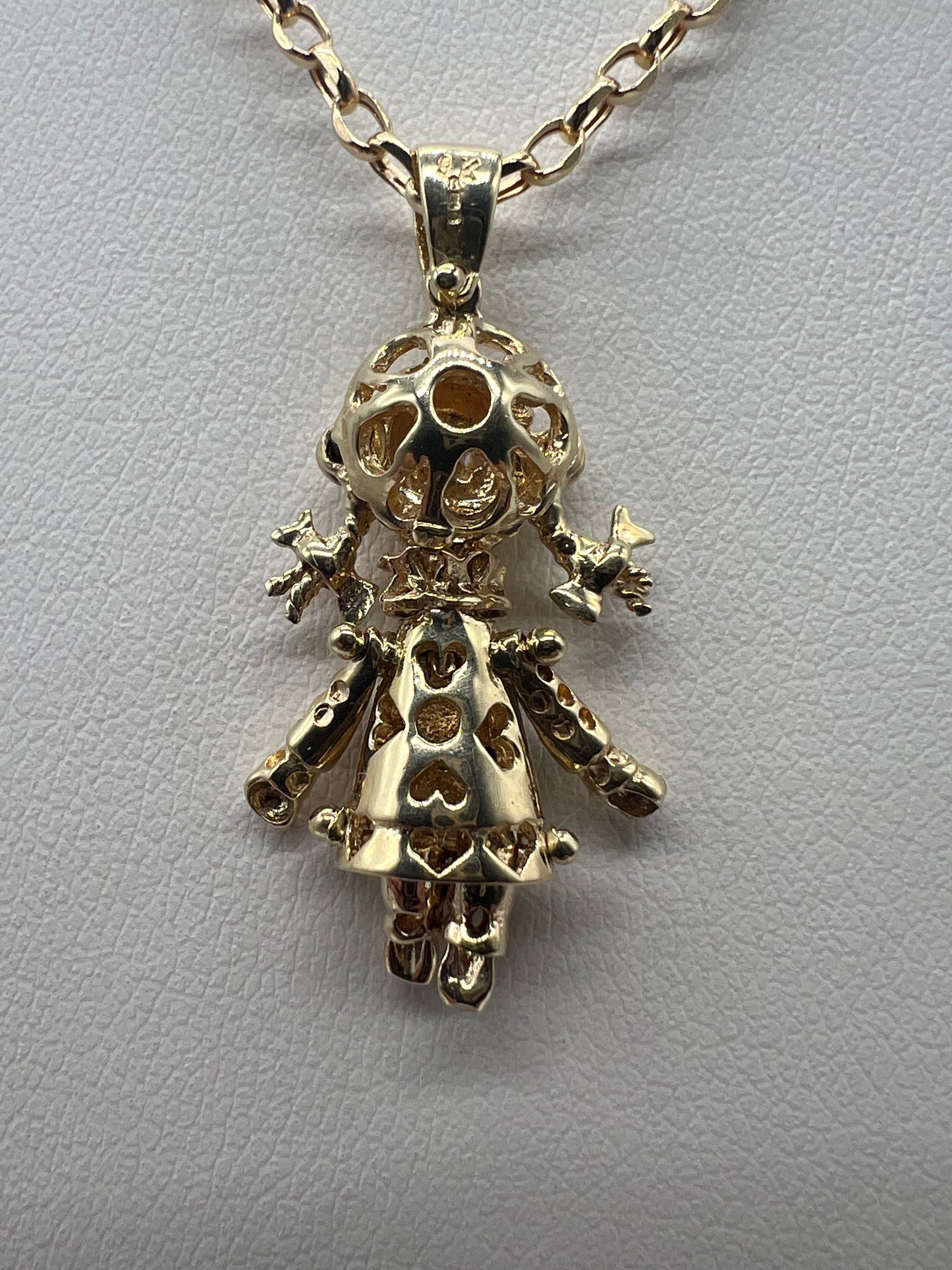 9ct Gold Multi Gem Movable Ragdoll Necklace Pendant Fully Hallmarked & Boxed