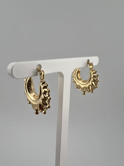 9ct Gold Victorian Style Spiked Round Creole Hoop Earrings 15mm | XSmall Size