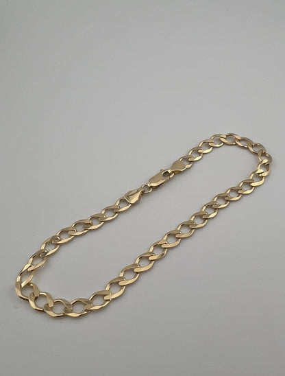 9ct Solid Gold Bracelet 8.5 INCH - 6mm Flat Curb - UK HALLMARK & BOX