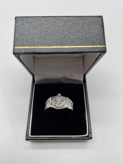 9ct White Gold Mens Ring - Rolex Style, Cz Stone & Fully Hallmarked Sizes Q-V