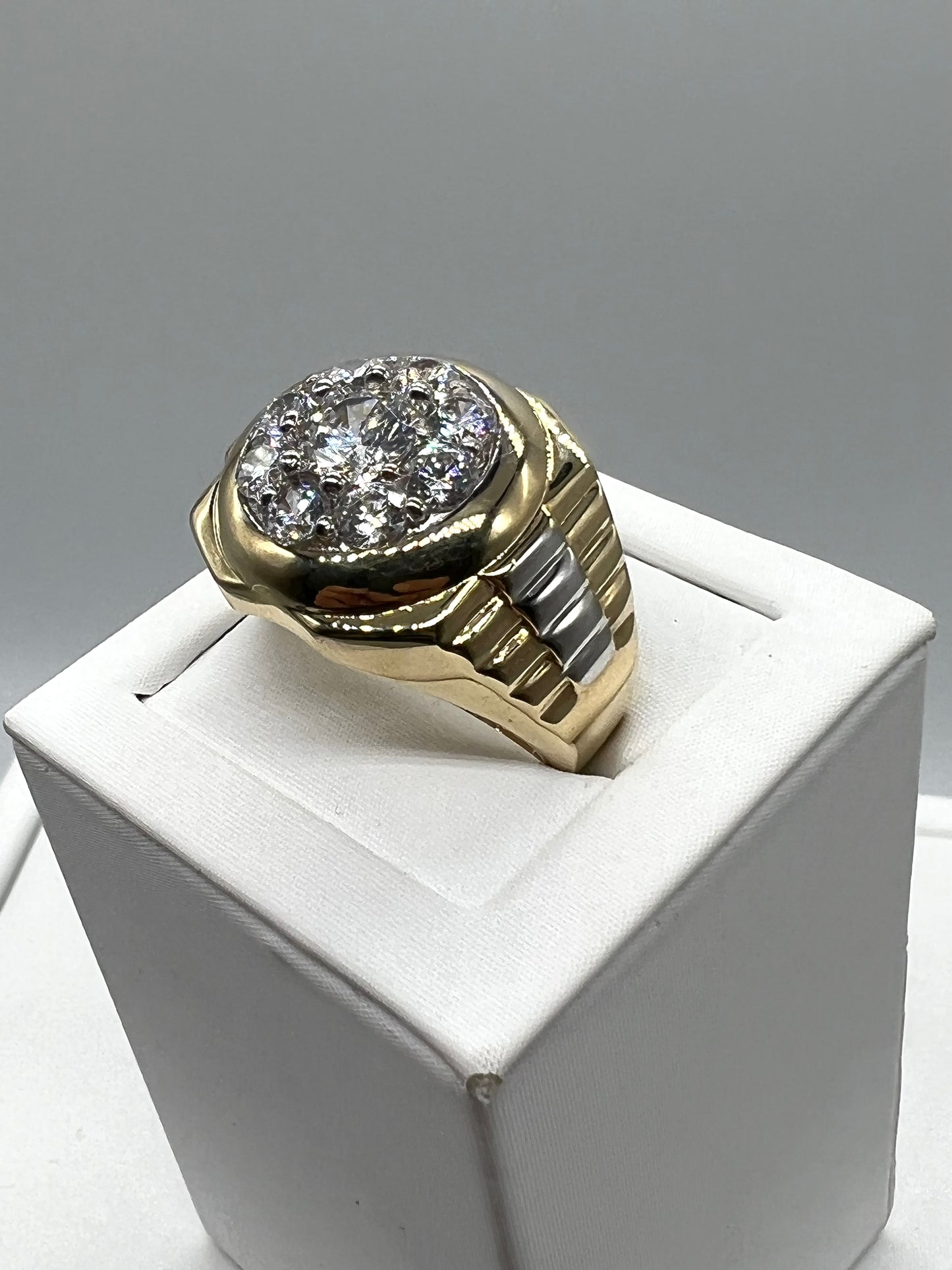 Large 9ct Yellow & White Men’s Cz Rolex Sides Ring