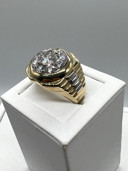 Large 9ct Yellow & White Men’s Cz Rolex Sides Ring