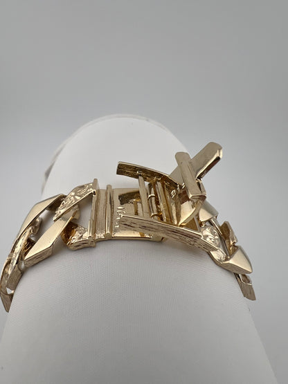 9ct Solid Gold Men's Bracelet 8.5 INCH - 14mm Flat Curb - FULL UK HALLMARK & BOXED
