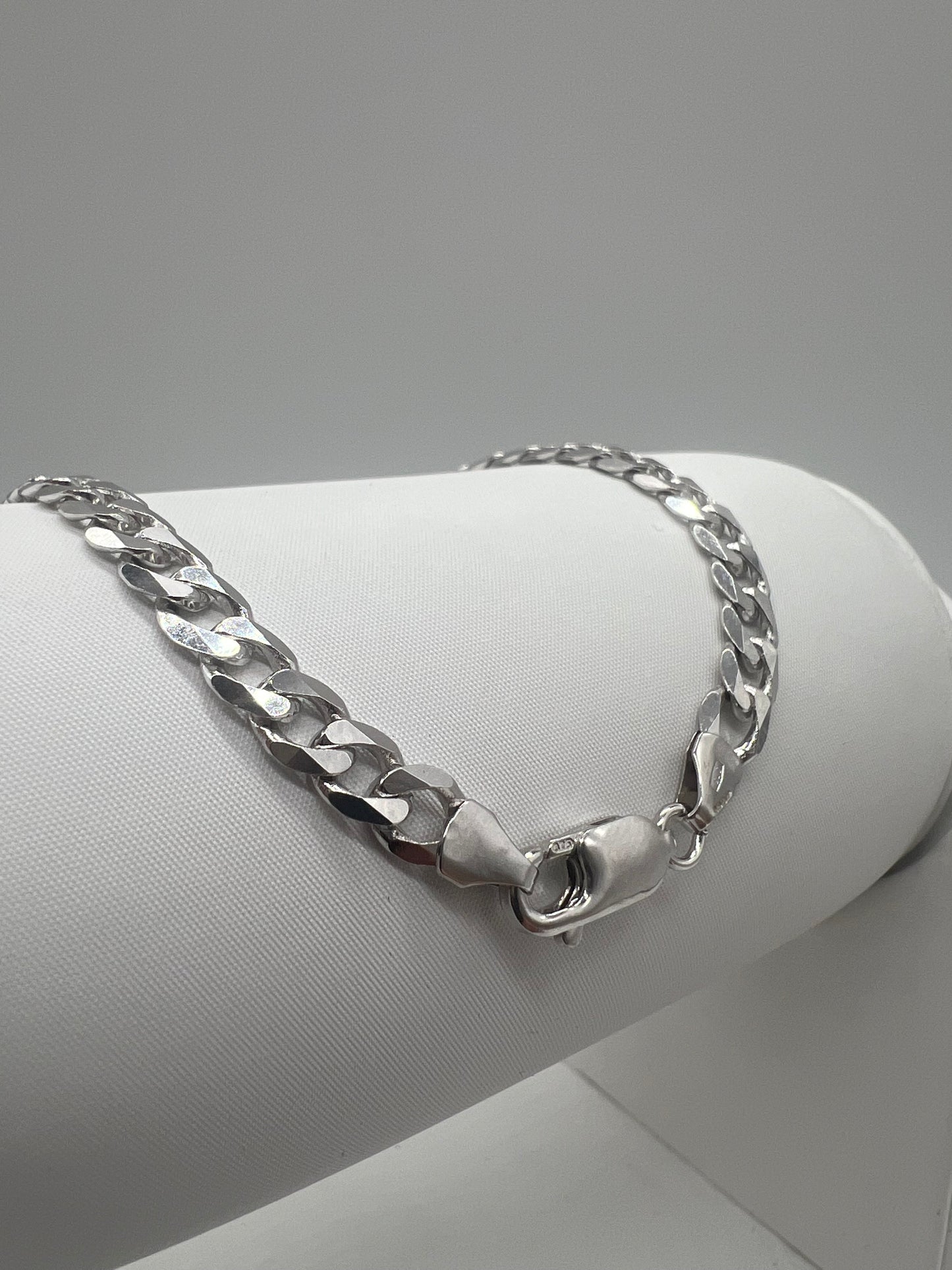 Solid 9ct White Gold Curb Bracelet - 5mm Wide - 7.5 Inch Bracelet