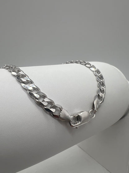 Solid 9ct White Gold Curb Bracelet - 5mm Wide - 7.5 Inch Bracelet