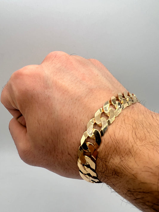 9ct Solid Gold Men’s Bracelet 9 INCH - 12mm Flat Curb - FULL UK HALLMARK & BOXED