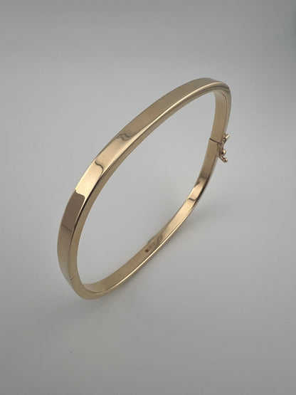 Women’s 9ct Yellow Gold Plain Bracelet - Ladies Gold 4mm Bangle - TV Shaped