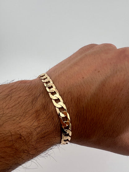 9ct Solid Gold Men’s Bracelet 8.5 Inch- 8mm Flat Curb - FULL UK HALLMARK & BOX