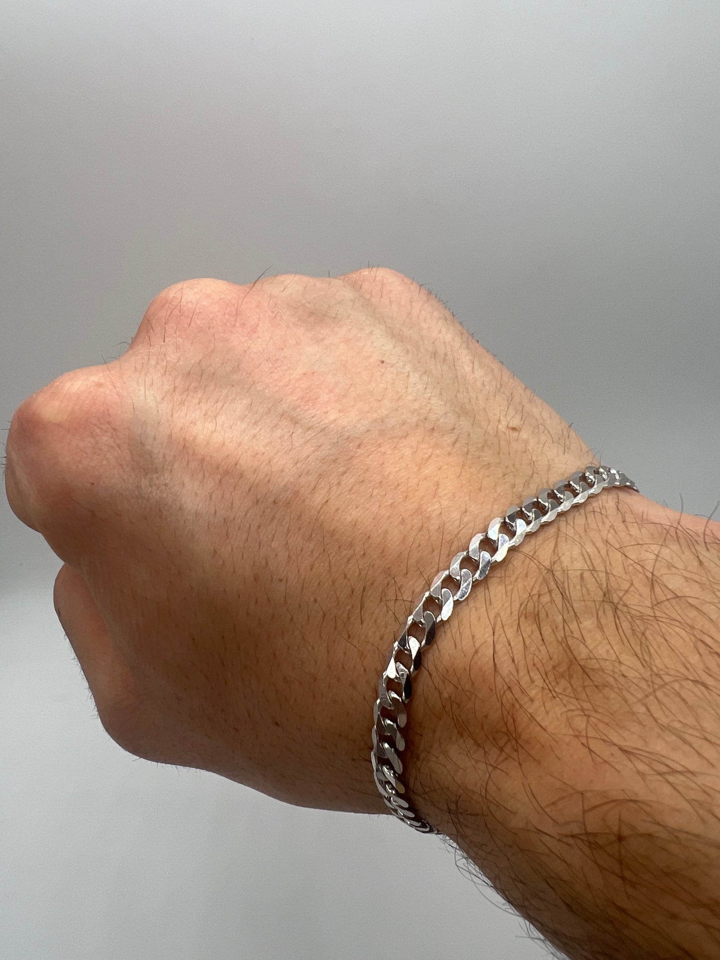 Men’s Solid 9ct White Gold Curb Bracelet - 5mm Wide - 8.5 Inch Men’s Bracelet