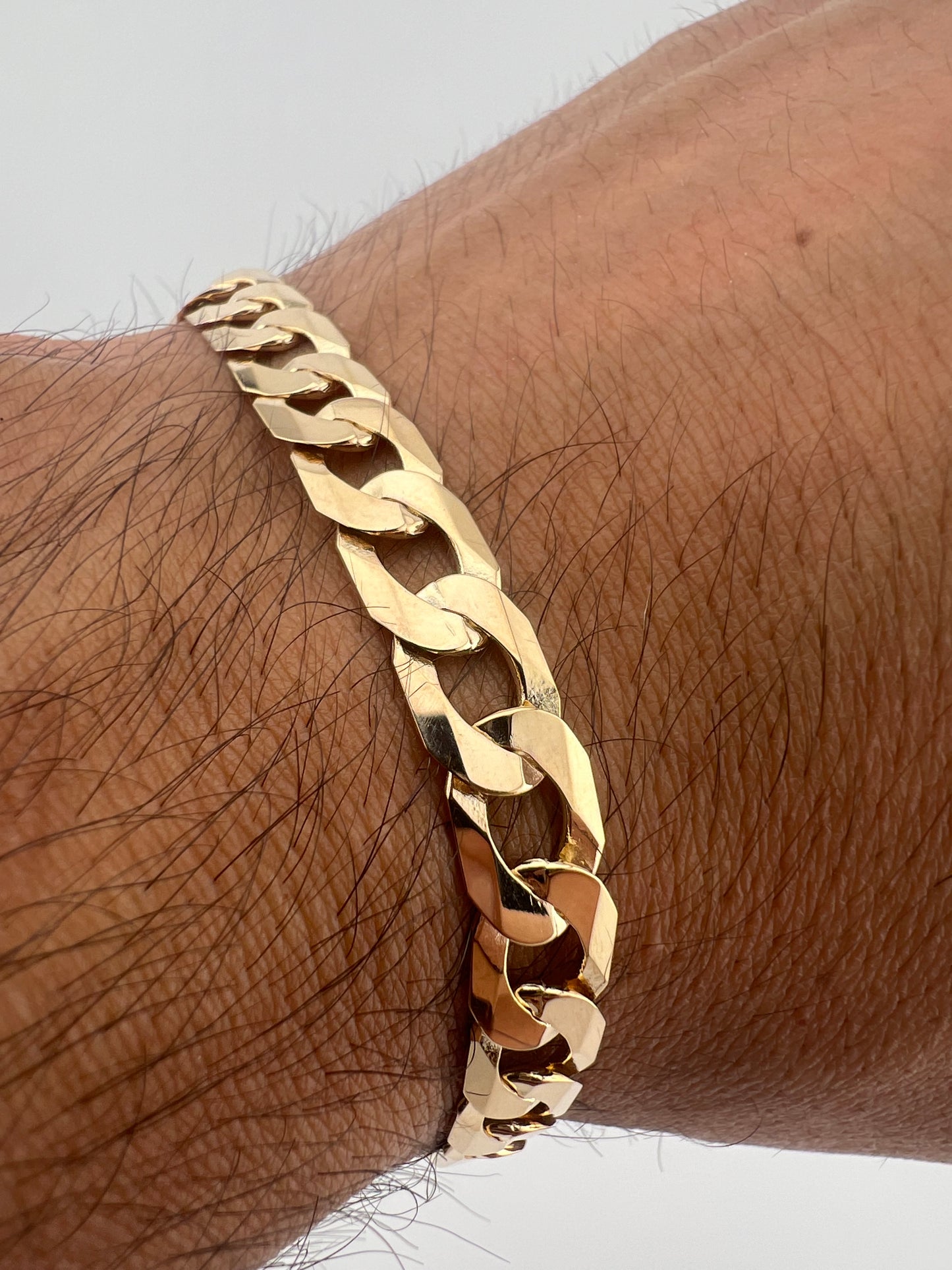 9ct Solid Gold Men’s Bracelet 8.5 Inch- 8mm Flat Curb - FULL UK HALLMARK & BOX
