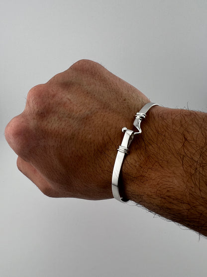 Solid 9ct White Gold Bracelet - 4.5mm Wide - Men’s White Gold Hook Bangle UK Hallmark