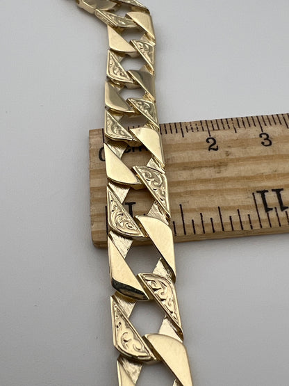 9ct Solid Gold Men's Bracelet 8.5 INCH - 10mm Flat Curb FULL UK HALLMARK & BOXED