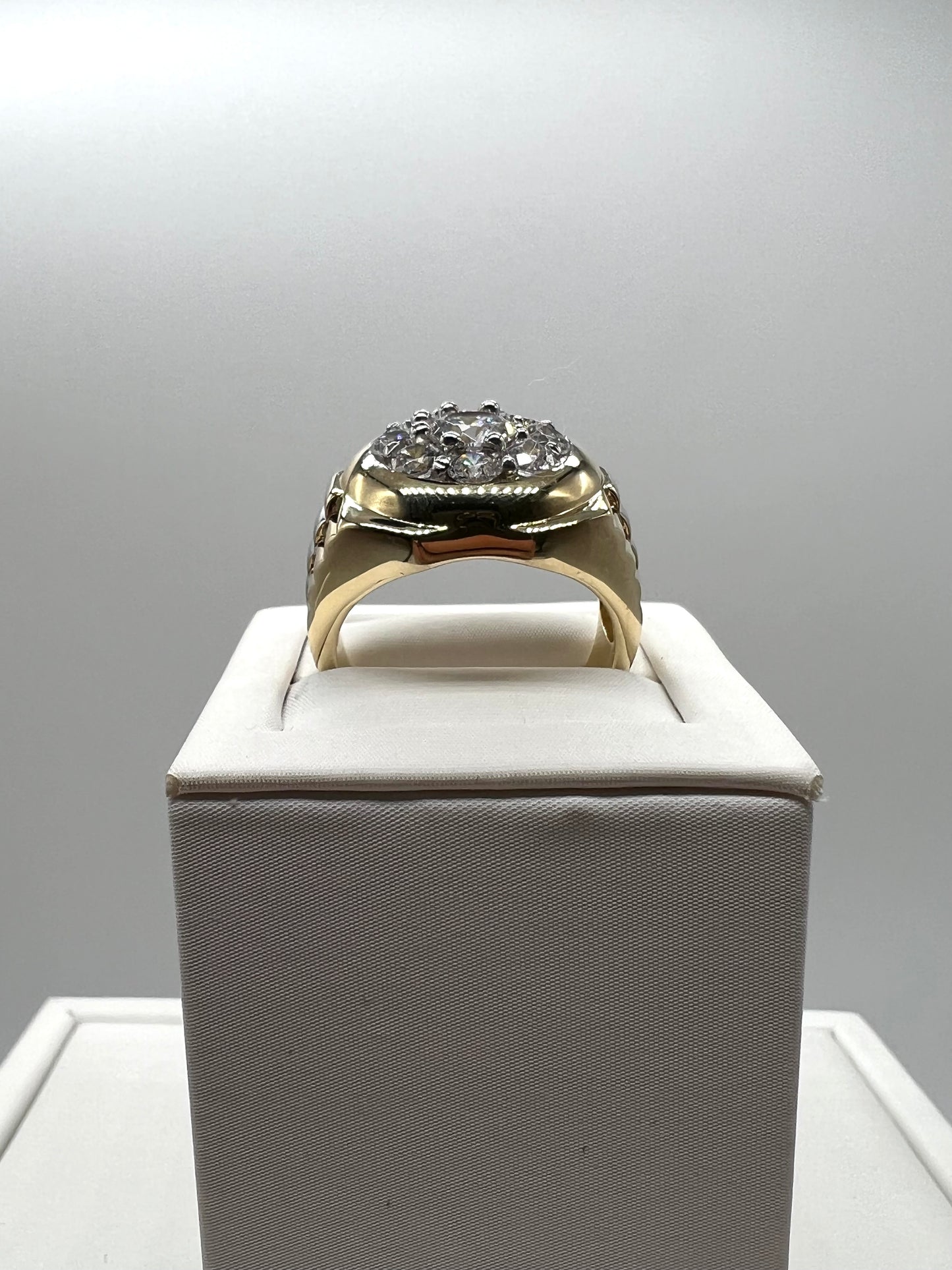 Large 9ct Yellow & White Men’s Cz Rolex Sides Ring