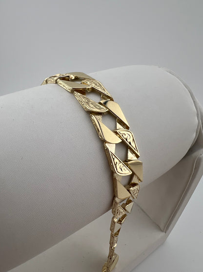 9ct Solid Gold Men's Bracelet 8.5 INCH - 10mm Flat Curb FULL UK HALLMARK & BOXED